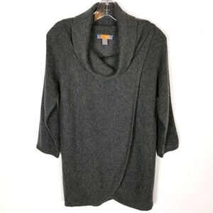 Just Cashmere by Forte Women Cowl Neck Sweater Size S Open Crossover Front Taupe